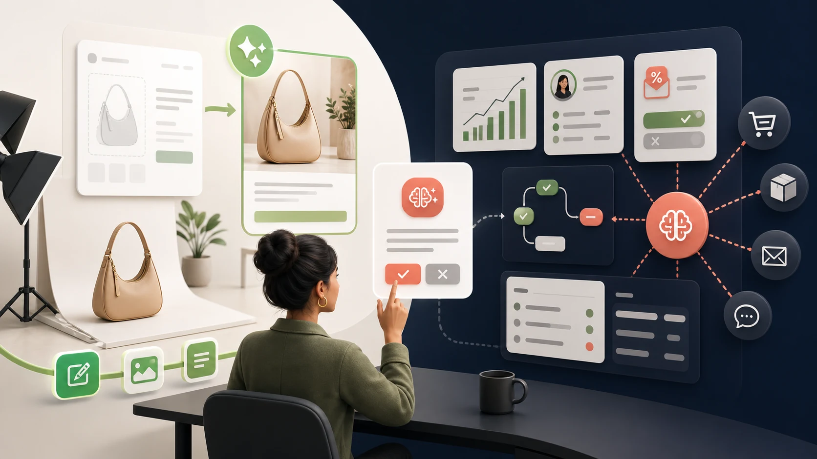 Shopify 店主先审核 AI 生成的商品内容,再批准店铺运营操作